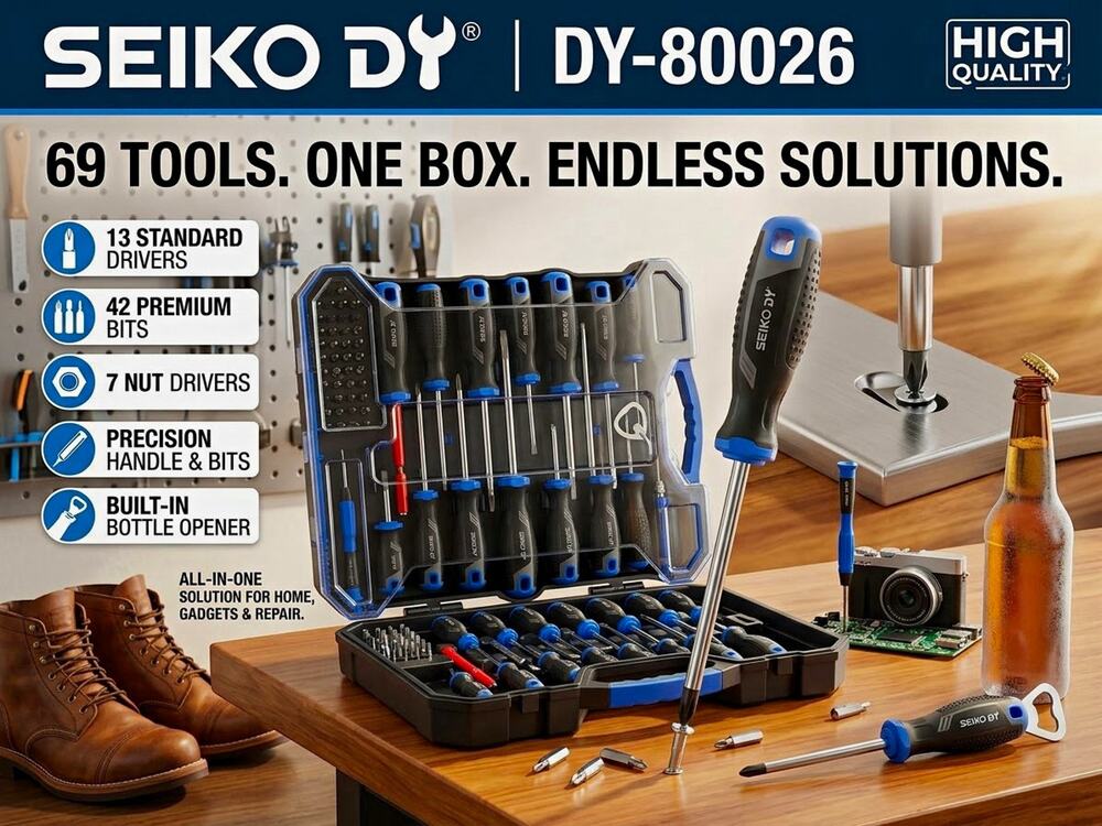 SEIKO DY DY-80026 69-Piece Screwdriver Bit & Nut Driver Tool Set w/ Box Case